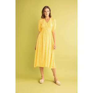 DEFACTO V-Neck Balloon Sleeve Midi Short Sleeve Dress