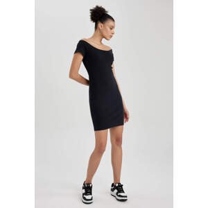 DEFACTO Bodycon Boat Neck Ribbed Camisole Mini Short Sleeve Dress