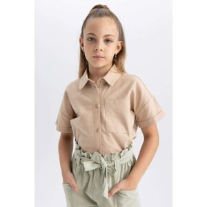 DEFACTO Girl Crop Linen Short Sleeve Shirt