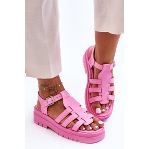 Leather flat sandals with stripes pink Diosa