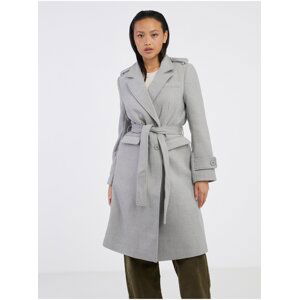 Light grey women's brindle coat with wool Noisy May Leony - Ladies