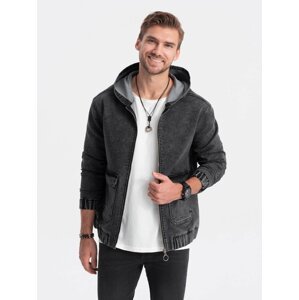 Ombre Men's denim jacket katana with cargo pockets and hood