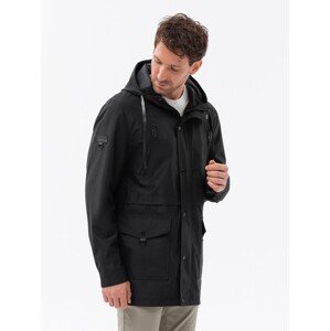 Ombre Men's parka jacket with cargo pockets - black