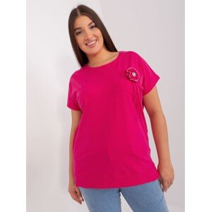 Fuchsia Women's Blouse Plus Size with Short Sleeves