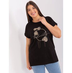 Black cotton blouse size plus with print
