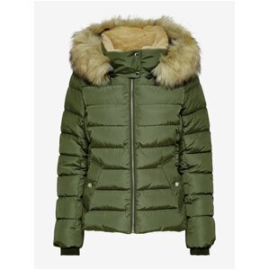 Khaki ladies quilted jacket with artificial fur ONLY New Camilla - Women