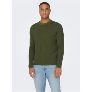 Khaki Mens Ribbed Sweater ONLY & SONS Niguel - Men