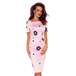 Elegant dress with short sleeves Bergamo - pink with flowers