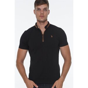 T8571 DEWBERRY ZIPPER MEN'S T-SHIRT-LIGHT BLACK