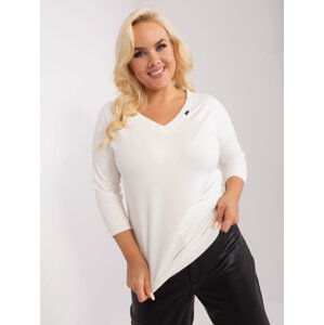 Ecru Plus Size Basic Blouse with Cuff