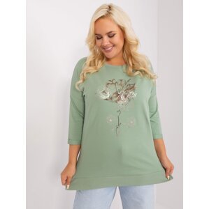 Larger size pistachio blouse with appliqué