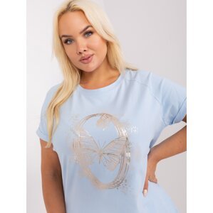 Light blue women's blouse plus size with short sleeves