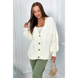 Button-down sweater with puffed ecru sleeves