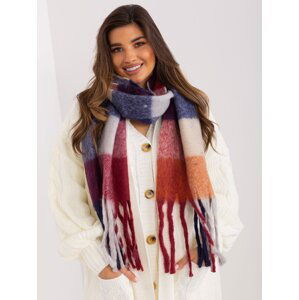 Checkered women's scarf in burgundy and orange color