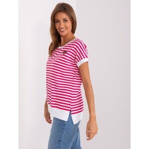 Fuchsia and white casual blouse with short sleeves