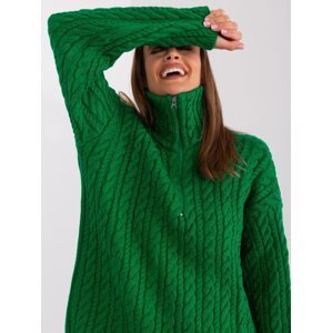 Green long sweater with cables and zipper