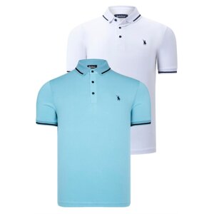 DOUBLE SET T8586 DEWBERRY MEN'S T-SHIRT-WHITE-CYAN