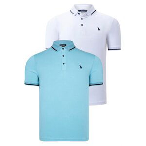 DOUBLE SET T8586 DEWBERRY MEN'S T-SHIRT-WHITE-CYAN