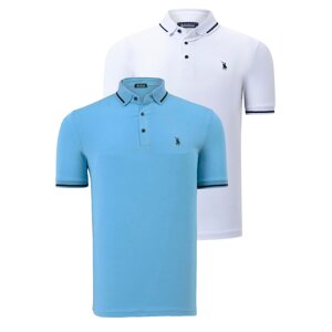 DOUBLE SET T8586 DEWBERRY MEN'S T-SHIRT-WHITE-LIGHT BLUE