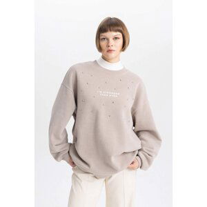 DEFACTO Relax Fit Slogan Long Sleeve Sweatshirt