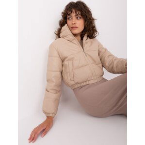 Beige short winter jacket with stitching