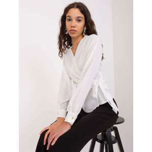 White formal blouse with a clutch neckline