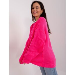 Fluo pink oversize sweater with a round neckline