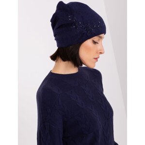 Navy blue knitted beanie with appliqué