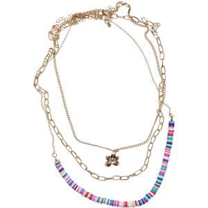 Necklace with floral bead assorted layers 3-pack gold