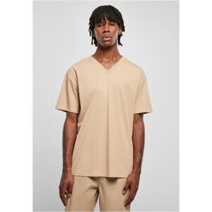 Organic Oversized V-Neck T-Shirt in Beige