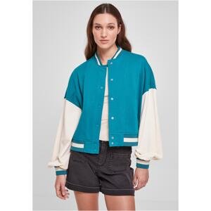 Women's Oversized 2 Tone College Terry Jacket Watergreen/White Sand