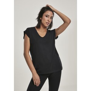 Women's round V-neck T-shirt with extended shoulder black