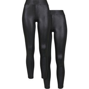 Women's Synthetic Leather Leggings 2 Pack Black+Black