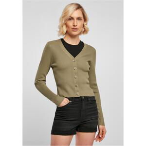 Women's cardigan with short rib knit - khaki