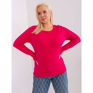 Plus Size Fuchsia Plain Sweater with Long Sleeves