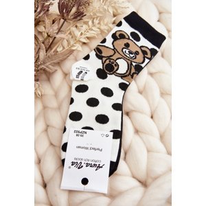 Women's mismatched socks with teddy bear, white and black