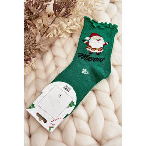 Women's shiny Christmas socks with Santa Claus, green