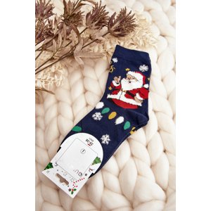 Women's socks with Santa Claus, navy blue