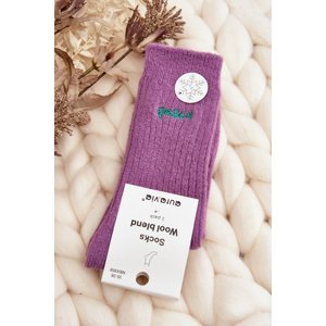 Women's warm socks with purple lettering