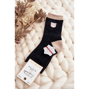 Women's warm socks with teddy bear, black