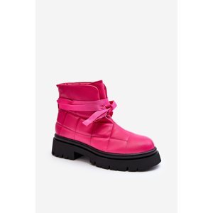 Women's Quilted and Lace-up Ankle Boots - Pink Bizzanti