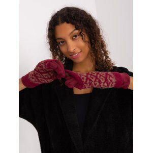 Burgundy warm gloves with patterns