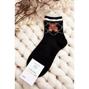 Patterned Women's Socks With Teddy Bears, Black