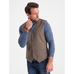 Ombre Jacquard casual men's vest without lapels - brown