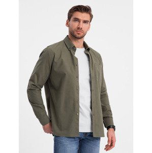 Ombre Men's cotton REGILAR FIT shirt with pocket - khaki