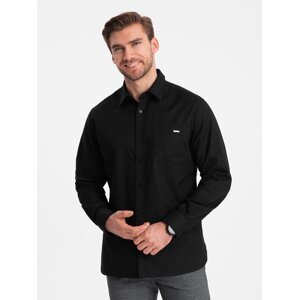 Ombre Men's cotton shirt with pocket REGULAR FIT - black
