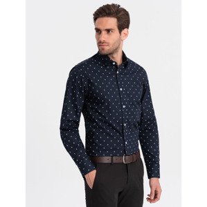 Ombre Classic men's cotton SLIM FIT shirt in anchors - navy blue