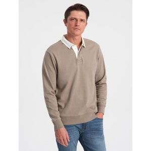 Ombre Men's sweatshirt with white polo collar - dark beige