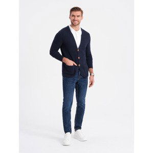 Ombre Men's structured cardigan sweater with pockets - navy blue