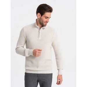 Ombre Men's knitted sweater with spread collar - cream